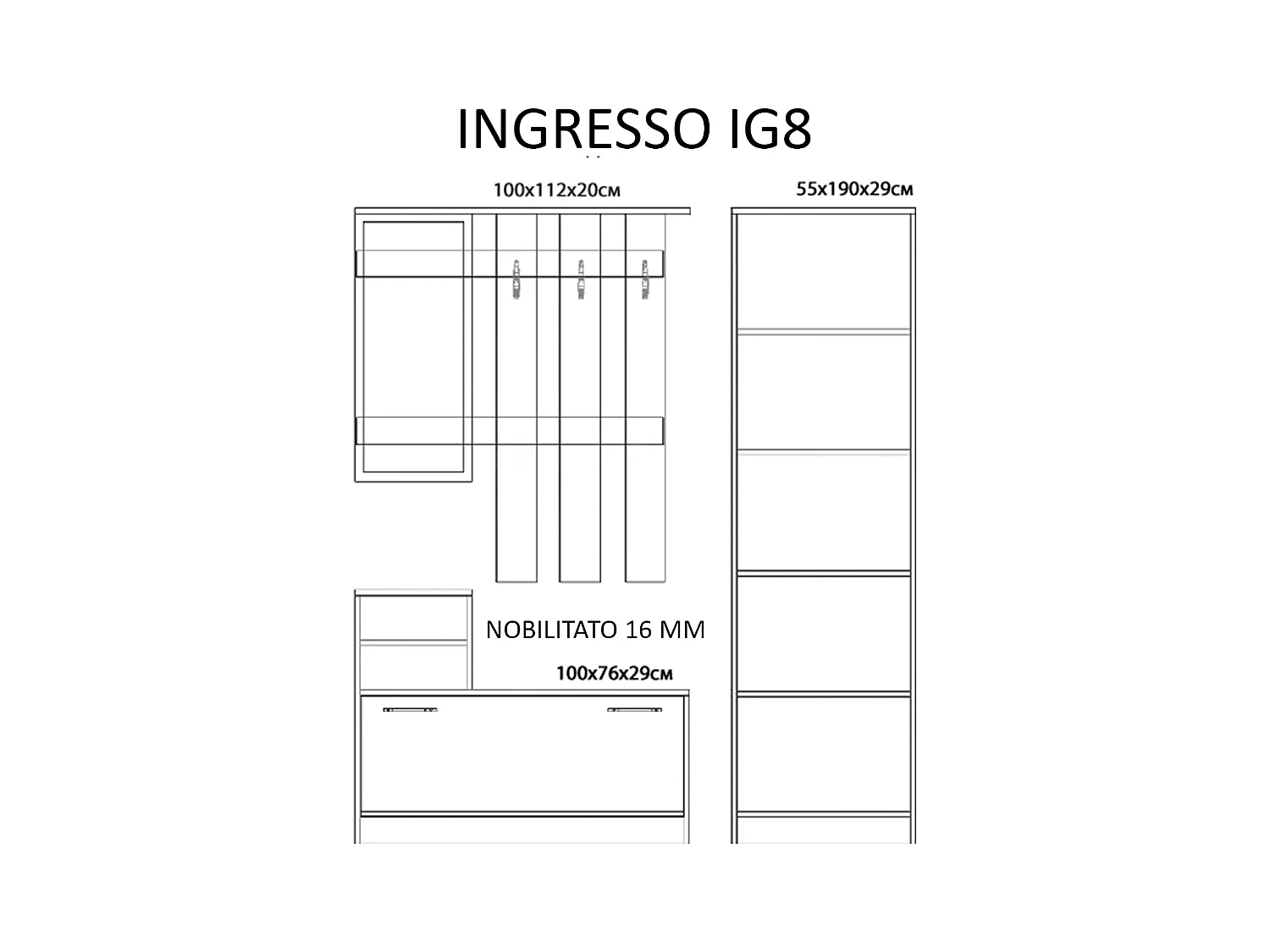 Mobile con specchio e appendiabiti bianco lucido IG8