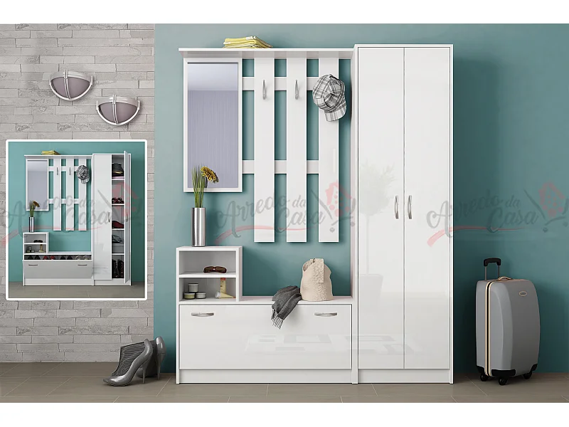 Mobile con specchio e appendiabiti bianco lucido IG8