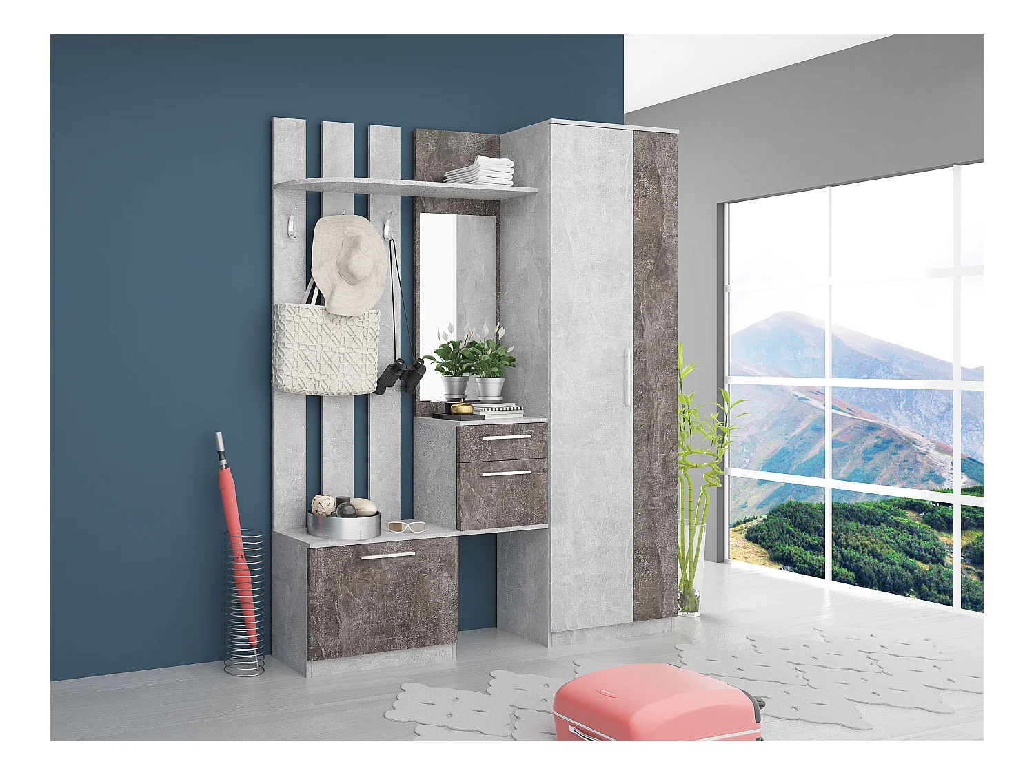 Mobile ingresso moderno con specchio cemento IG3