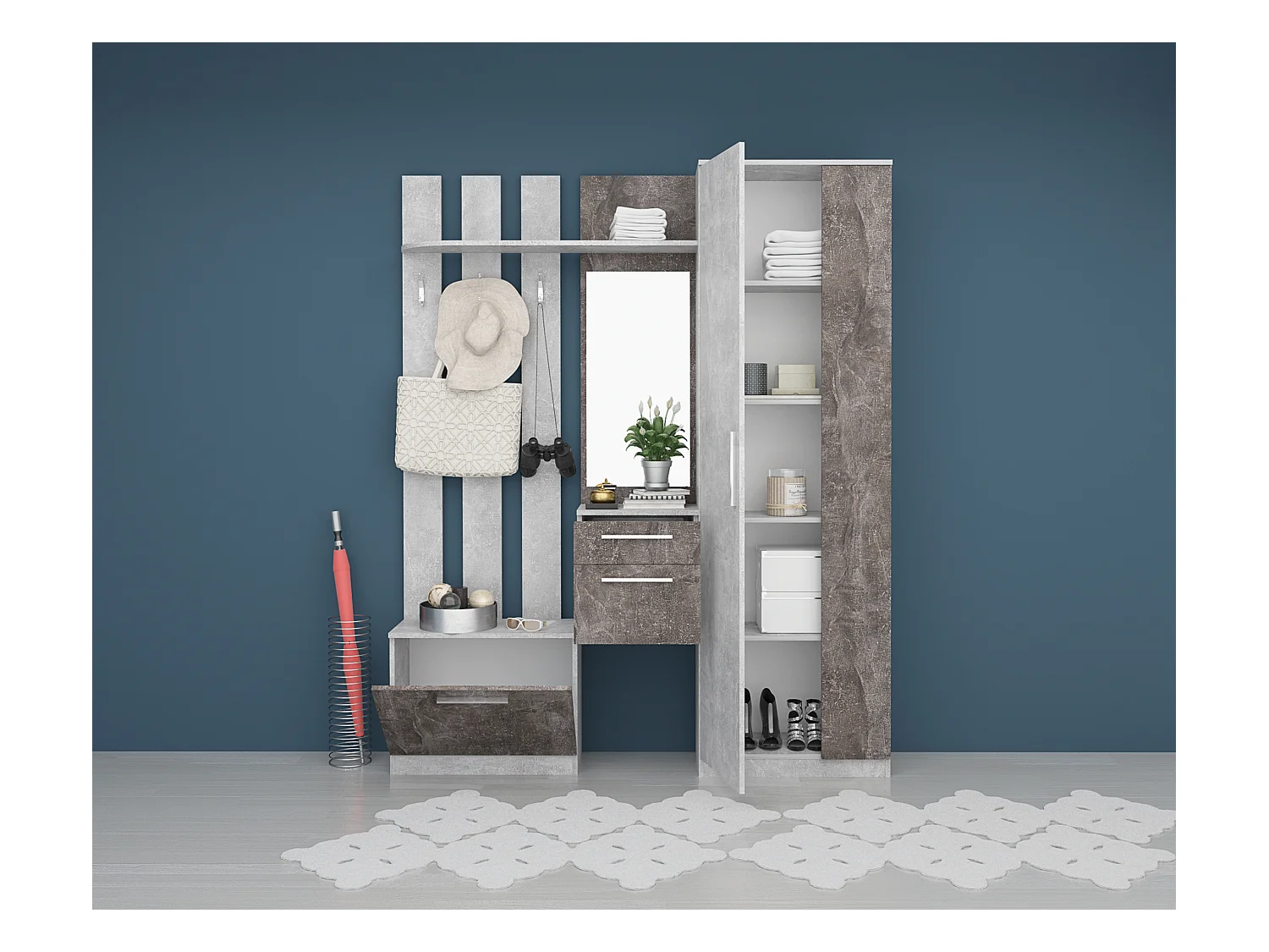 Mobile ingresso moderno con specchio cemento IG3