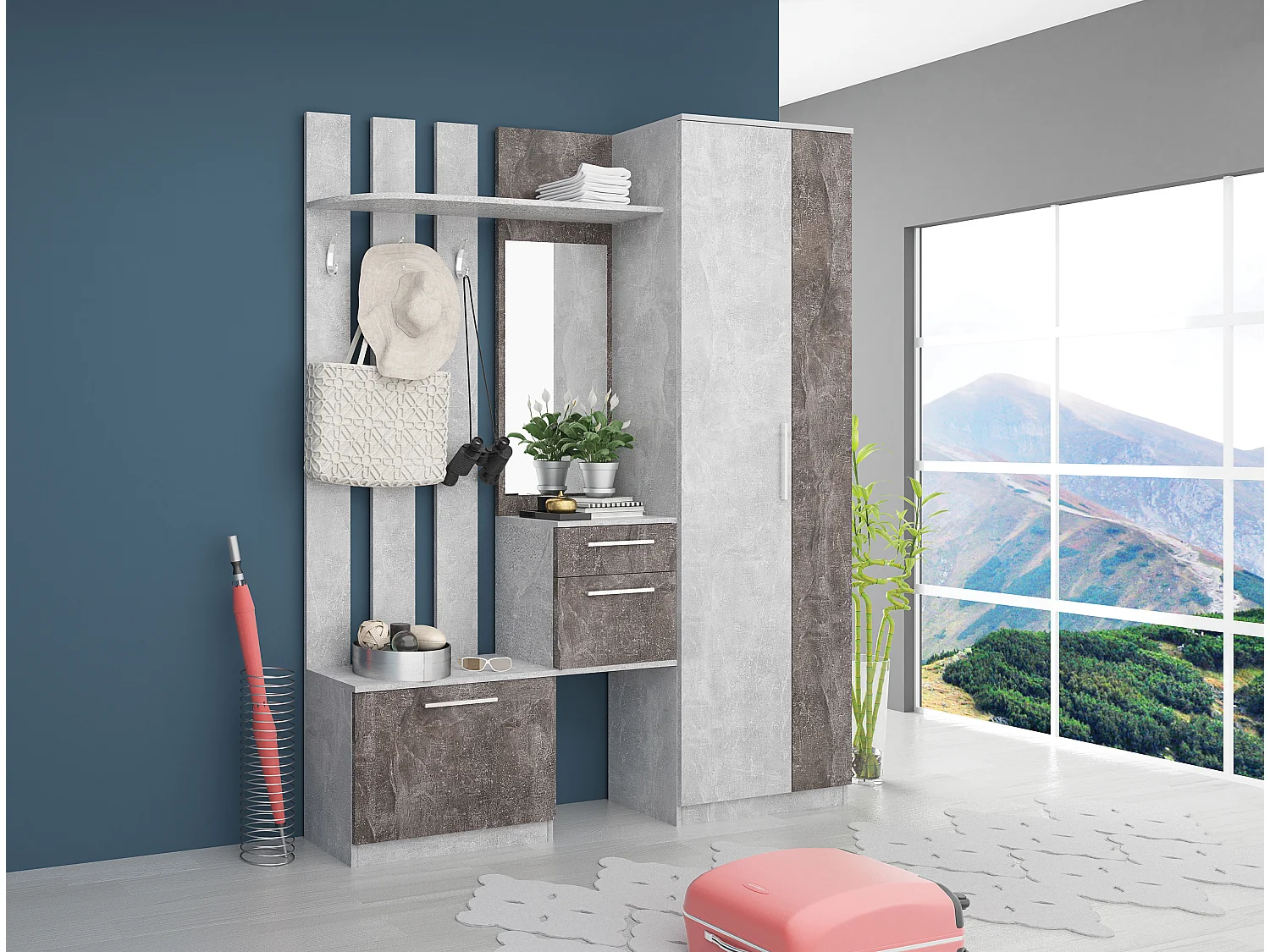 Mobile ingresso moderno con specchio cemento IG3