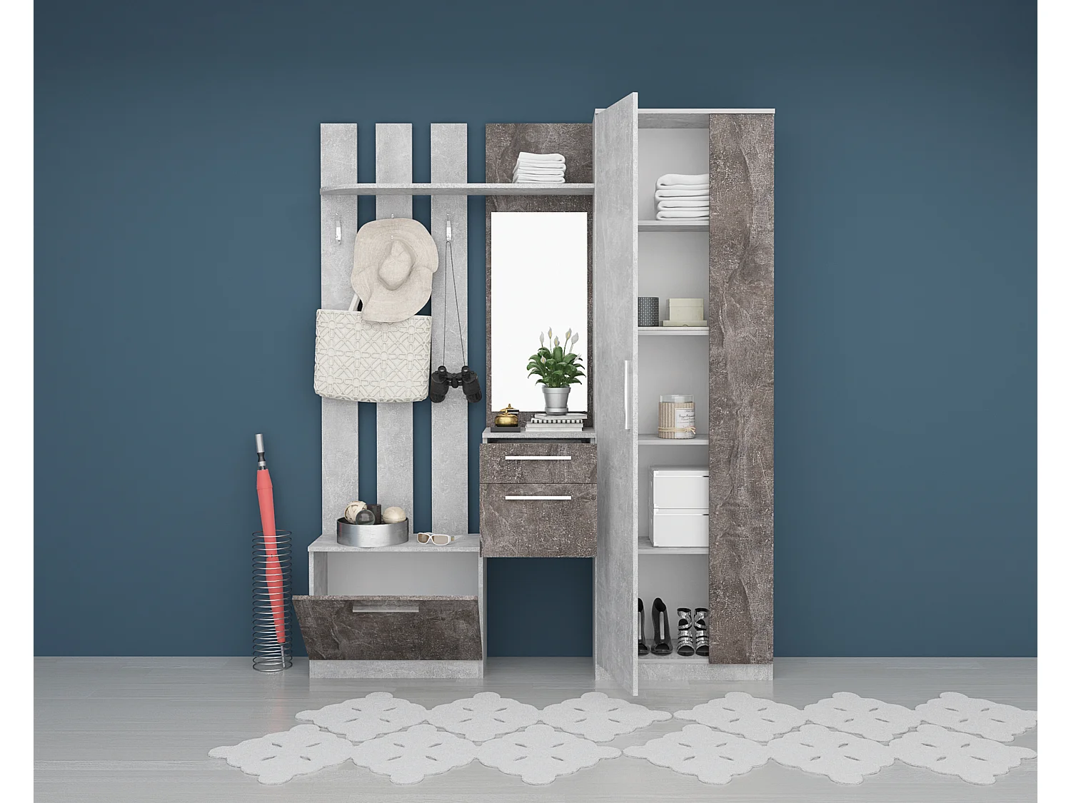 Mobile ingresso moderno con specchio cemento IG3