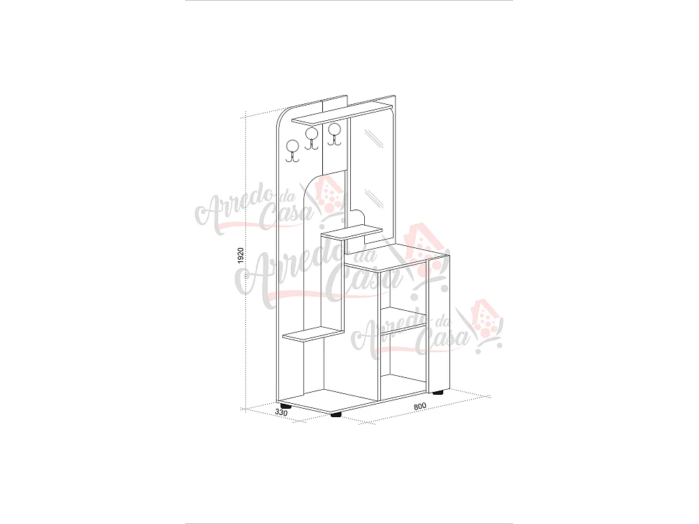 Mobile da ingresso con specchio 80x192 nero e bianco IU18