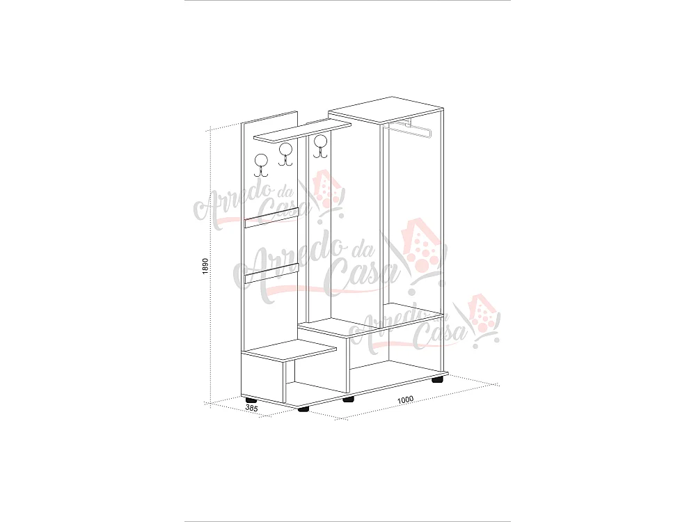 Mobile ingresso 100x189 nero e bianco legno IU19