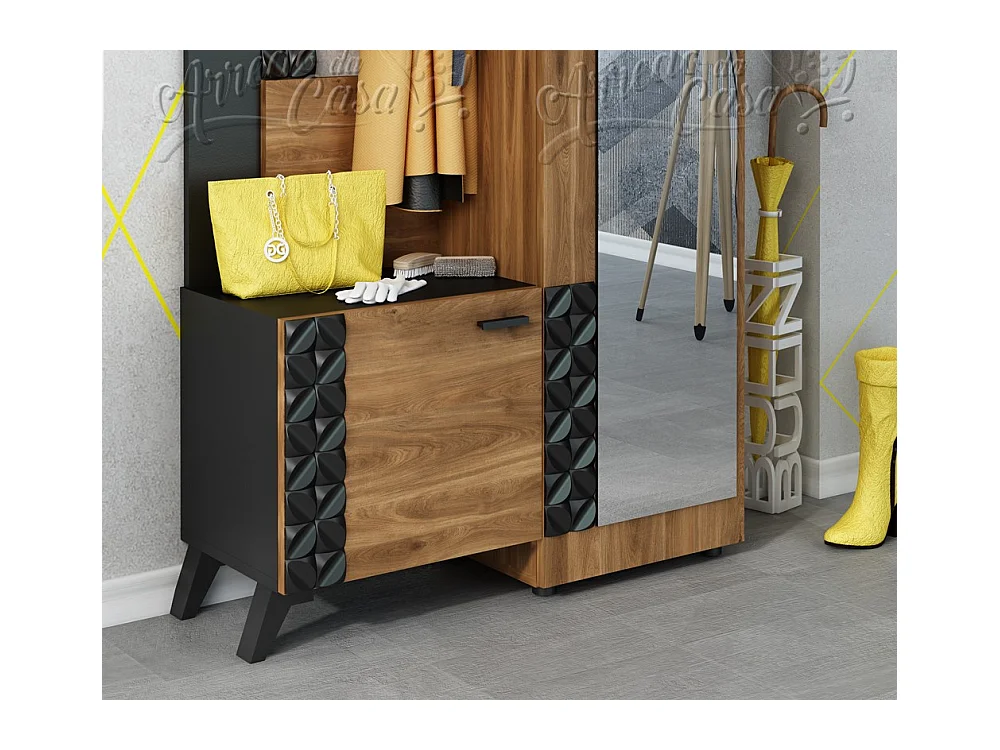 Mobile da ingresso con specchio 104x198,5 nero e castagno naturale IU24