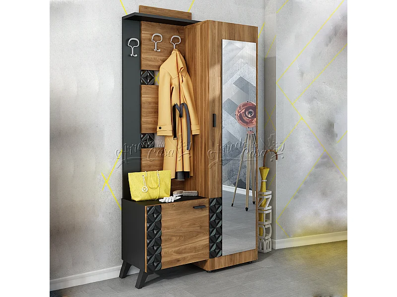 Mobile da ingresso con specchio 104x198,5 nero e castagno naturale IU24