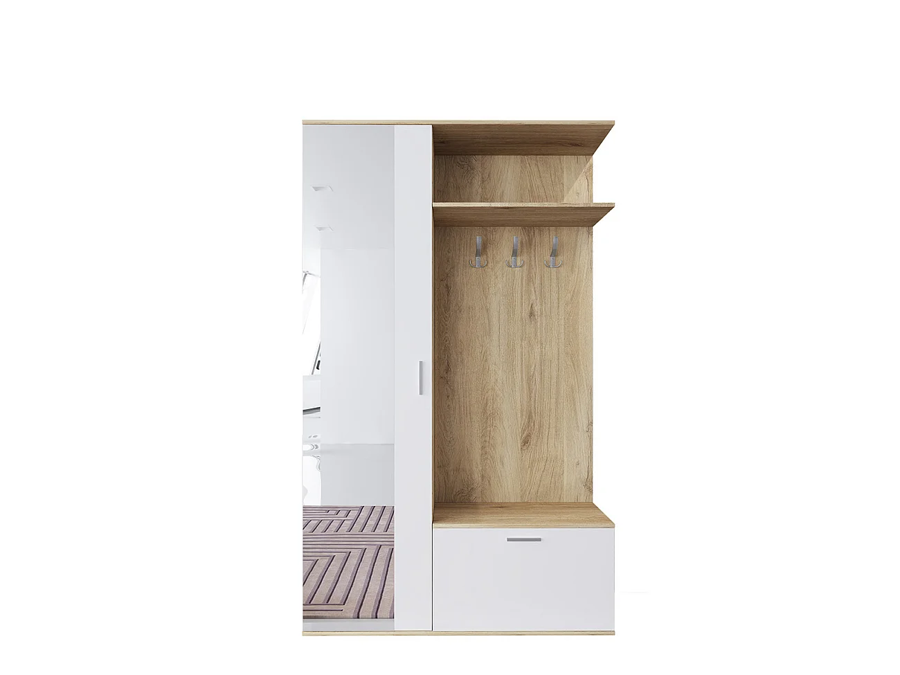 Mobile scarpiera per ingresso con specchio 120x200 bianco e rovere chiaro II4006