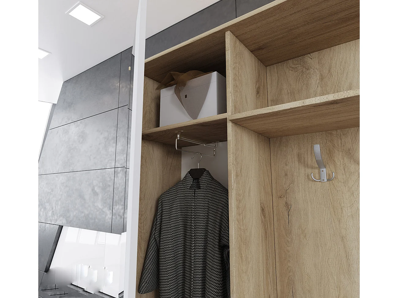 Mobile scarpiera per ingresso con specchio 120x200 bianco e rovere chiaro II4006