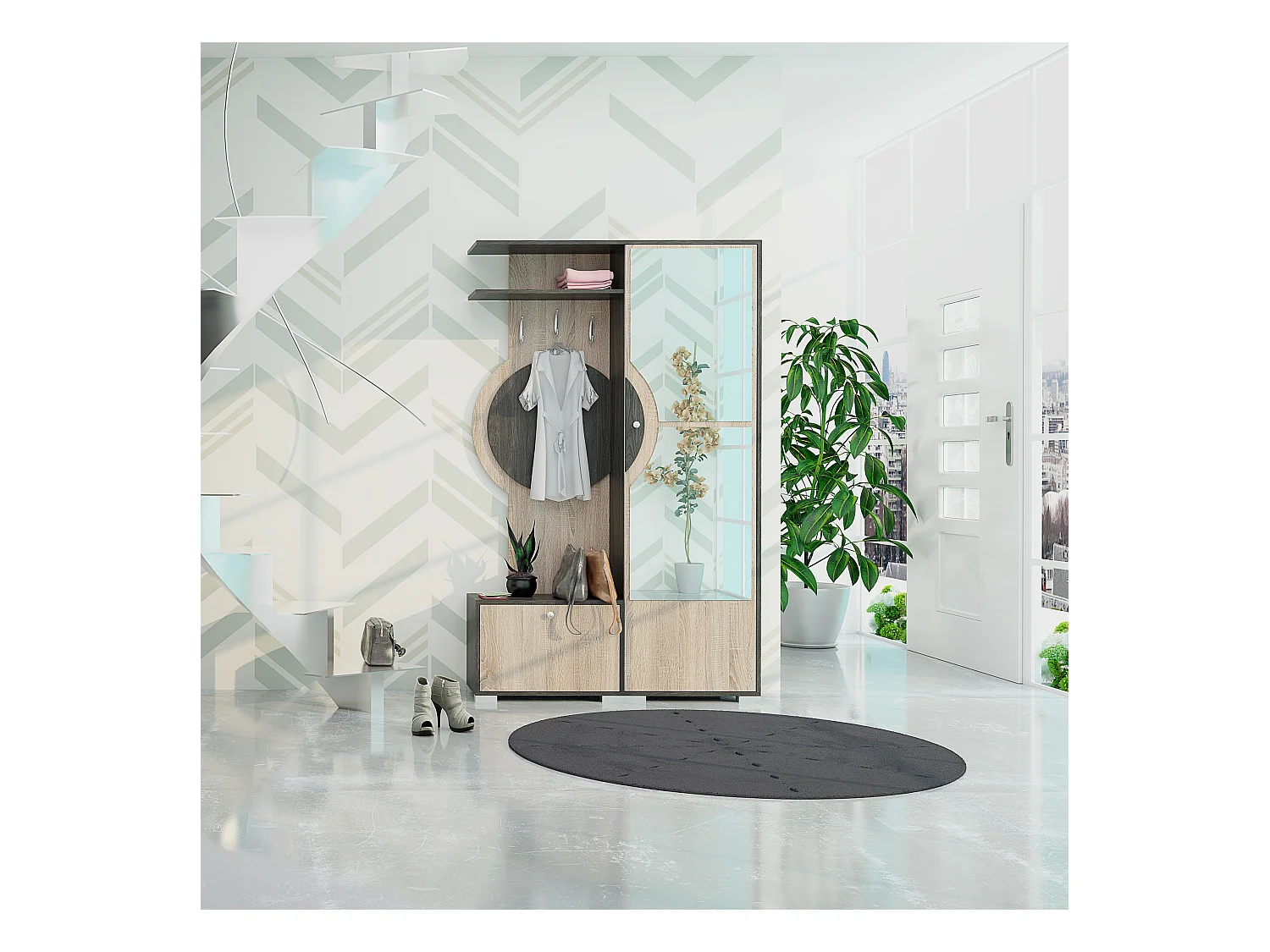 Mobile d'ingresso appendiabiti moderno rovere/grigio IG1