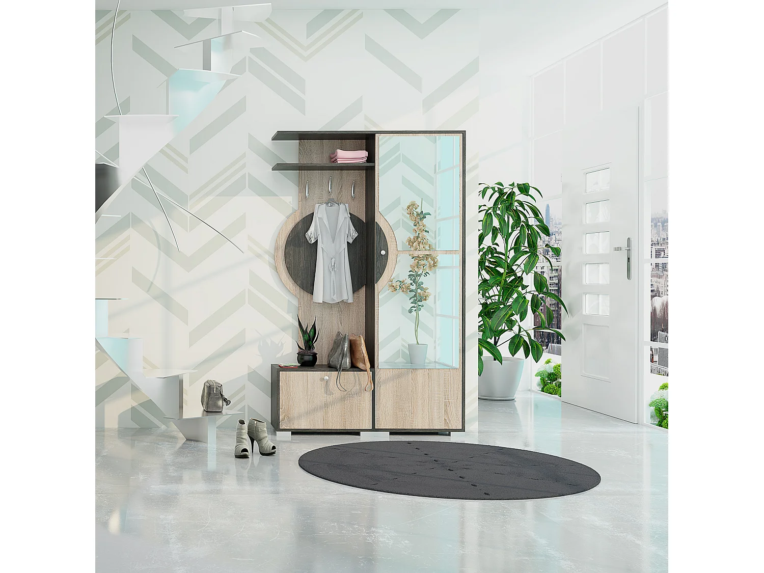 Mobile d'ingresso appendiabiti moderno rovere/grigio IG1