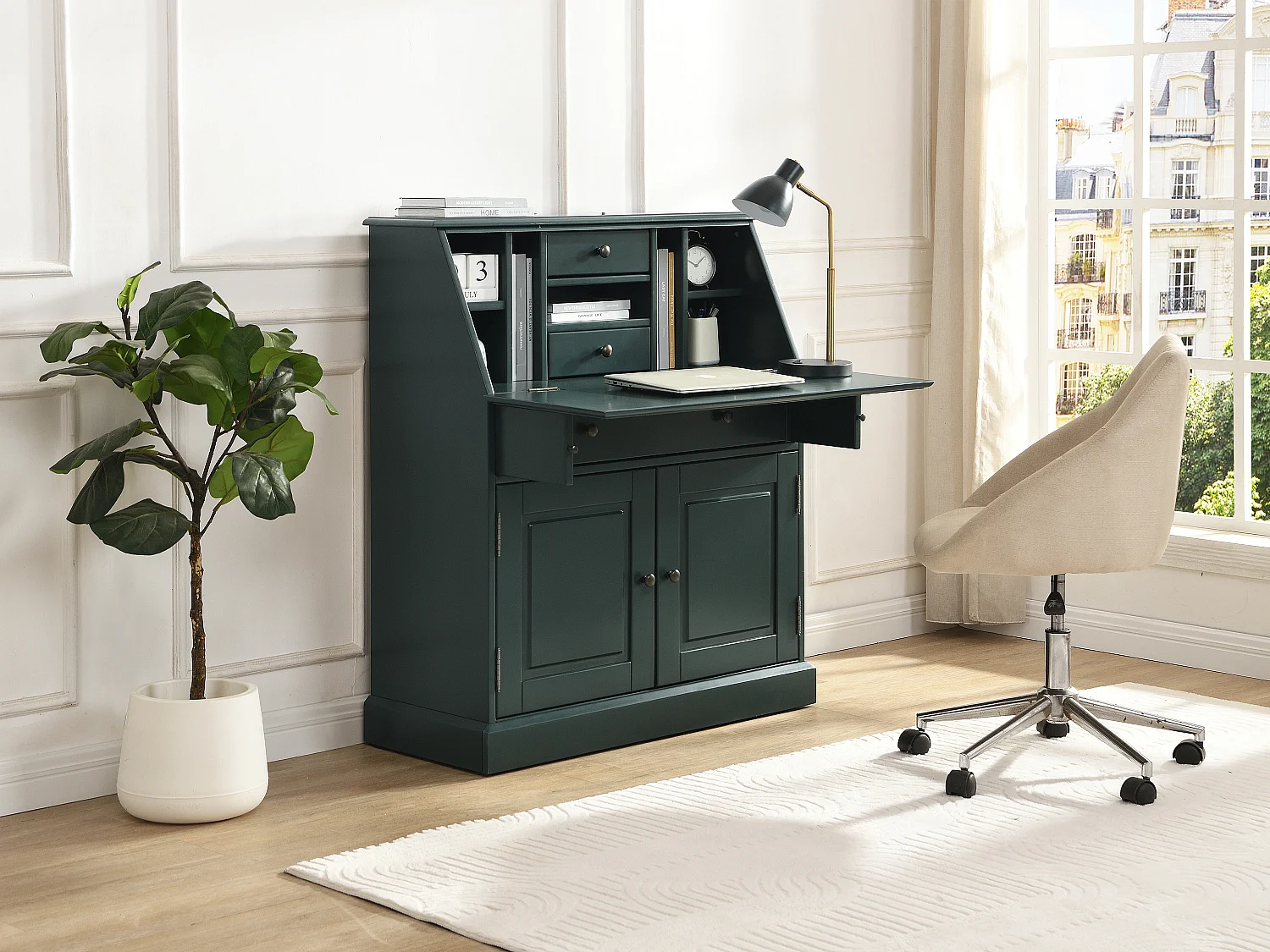 Secrétaire en pin et MDF - Vert foncé - CLEORE