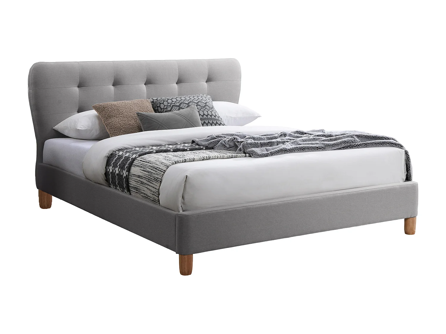 Lit 160 x 200 cm avec tête de lit capitonnée - Tissu - Gris clair - ELIDE