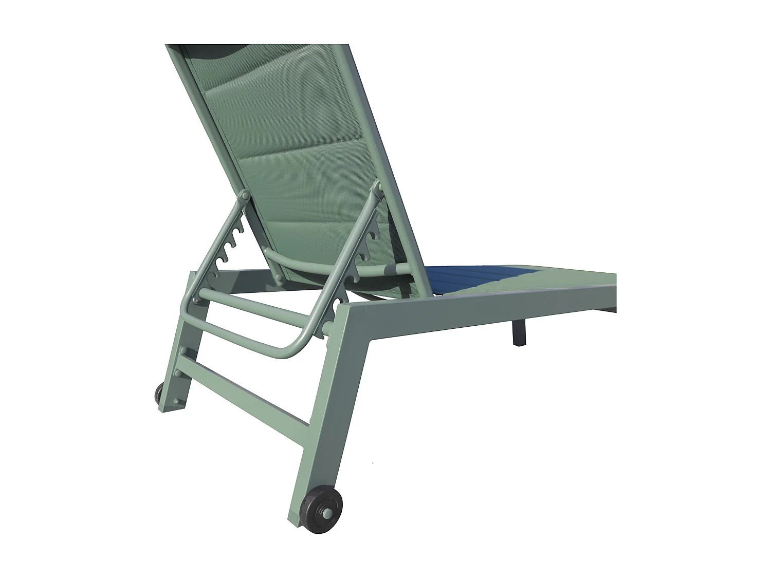 Set 2 bains de soleil et table d'appoint BARBADOS en textilène vert sauge - aluminium vert sauge - HAPPY GARDEN
