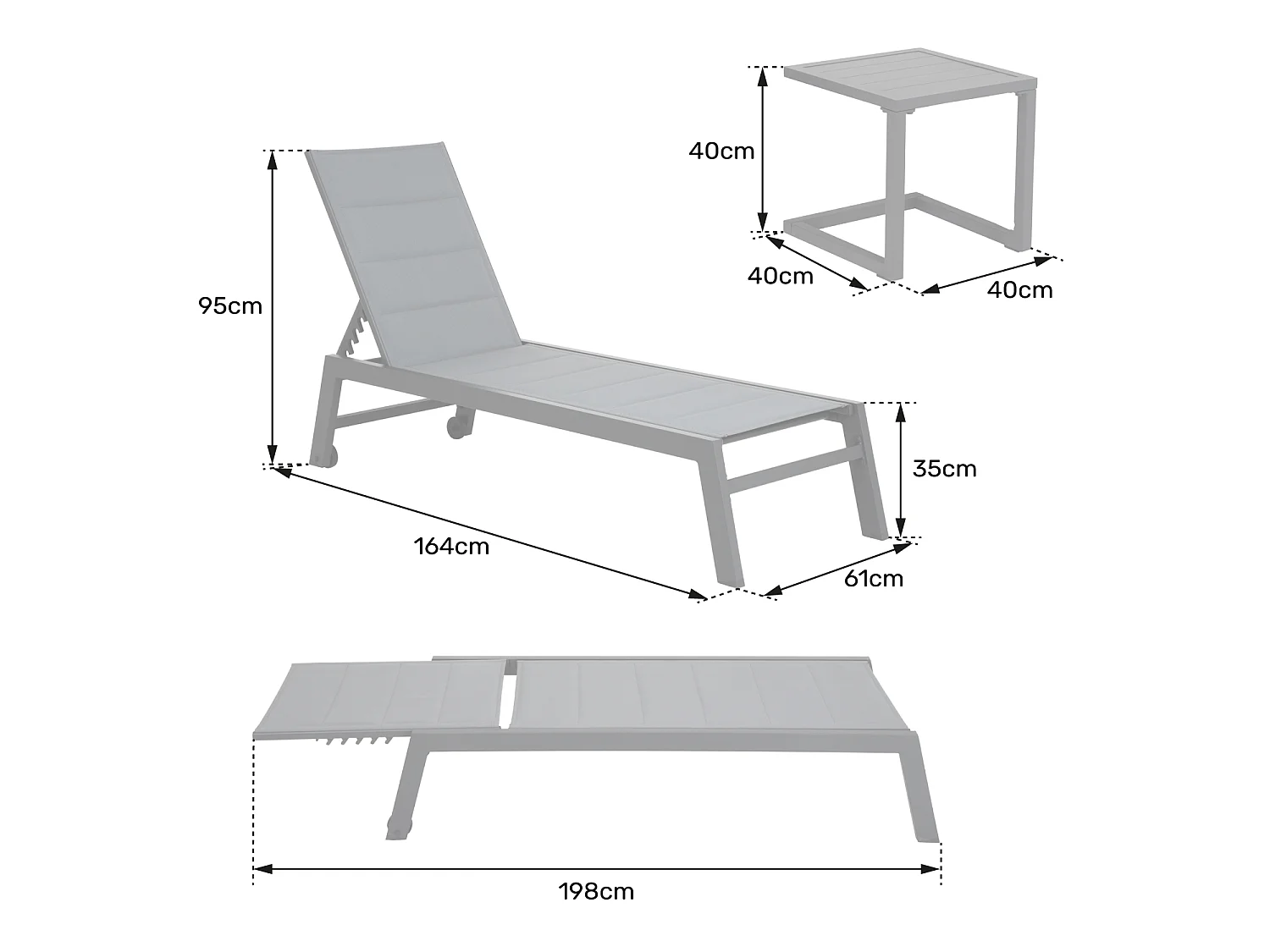 Set 2 bains de soleil et table d'appoint BARBADOS en textilène vert sauge - aluminium vert sauge - HAPPY GARDEN