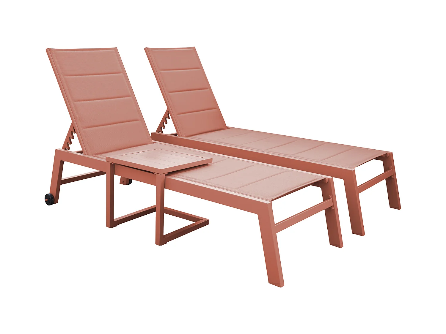 Set 2 bains de soleil et table d'appoint BARBADOS en textilène terracotta - aluminium terracotta - HAPPY GARDEN