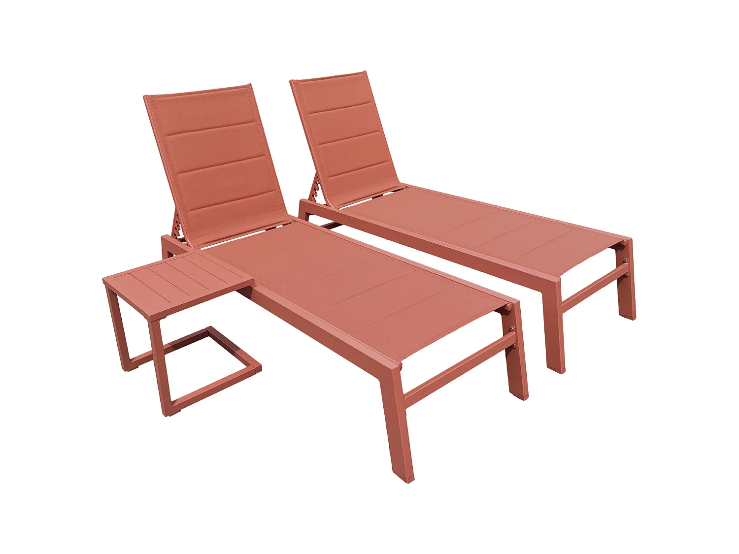 Set 2 bains de soleil et table d'appoint BARBADOS en textilène terracotta - aluminium terracotta - HAPPY GARDEN