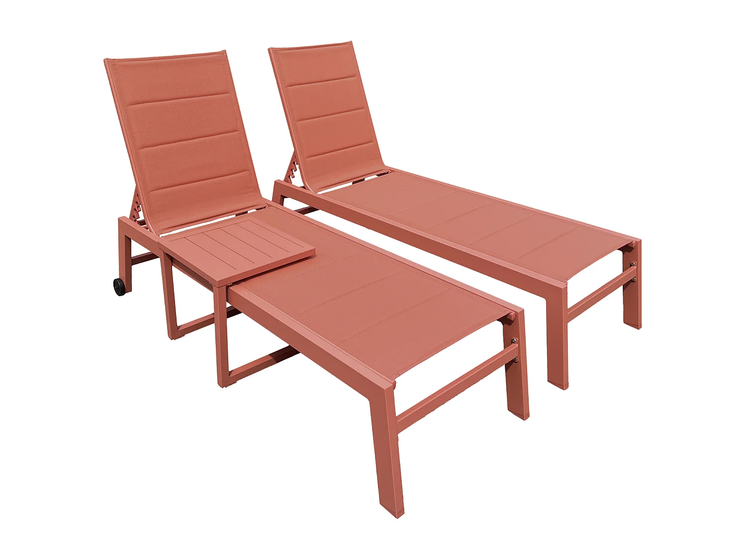 Set 2 bains de soleil et table d'appoint BARBADOS en textilène terracotta - aluminium terracotta - HAPPY GARDEN