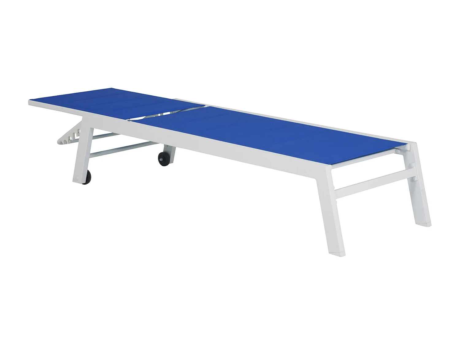 Set 2 bains de soleil et table d'appoint BARBADOS en textilène bleu - aluminium blanc - HAPPY GARDEN