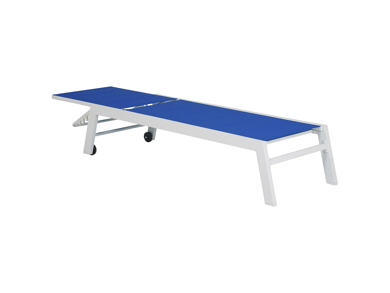 Set 2 bains de soleil et table d'appoint BARBADOS en textilène bleu - aluminium blanc - HAPPY GARDEN