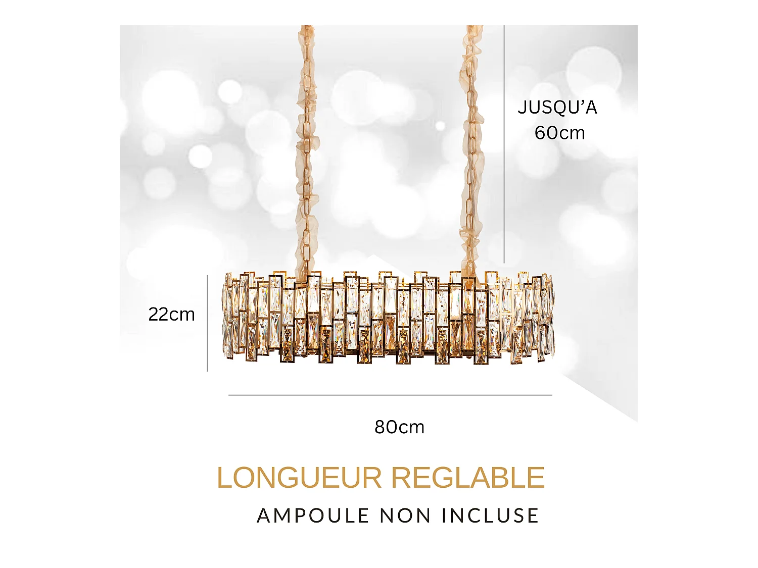 Lustre en cristal moderne pour salon doré - Ovale 80 cm - New York