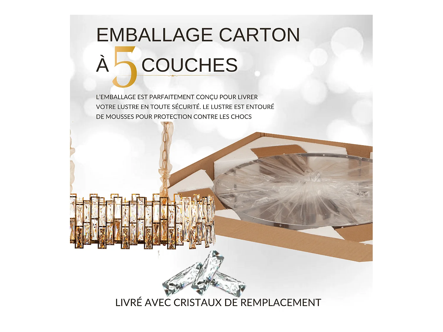 Lustre en cristal moderne pour salon doré - Ovale 80 cm - New York