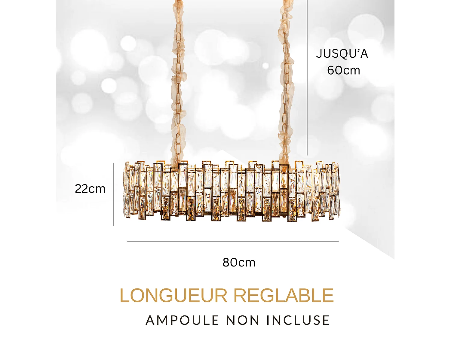 Lustre en cristal moderne pour salon doré - Ovale 80 cm - New York
