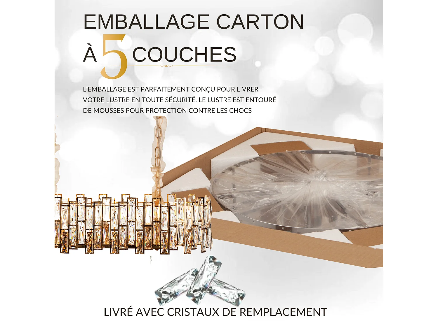 Lustre en cristal moderne pour salon doré - Ovale 80 cm - New York