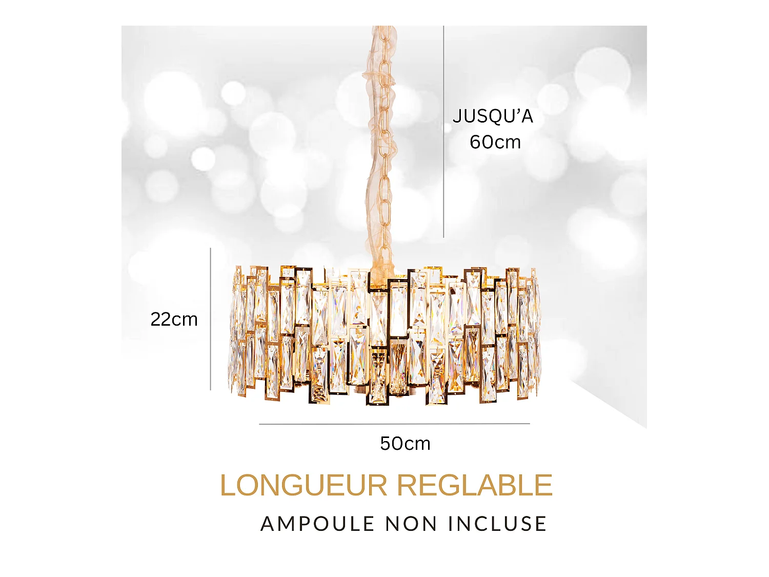 Lustre en cristal moderne pour salon doré - Rond 50 cm - New York