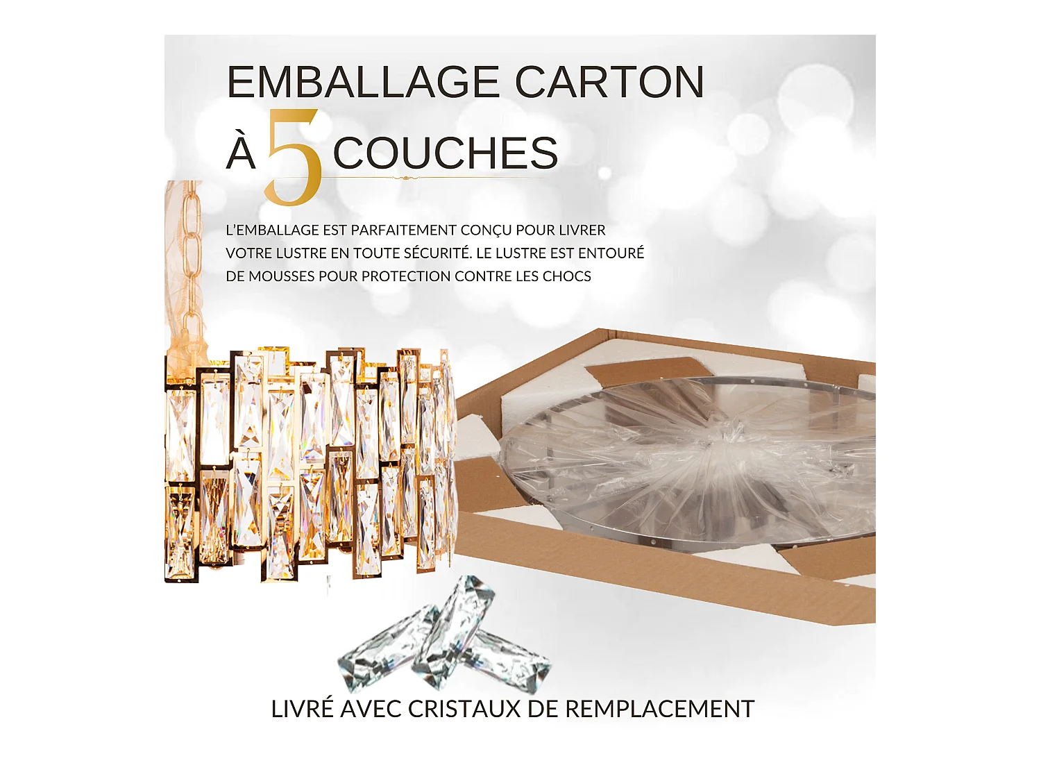 Lustre en cristal moderne pour salon doré - Rond 50 cm - New York