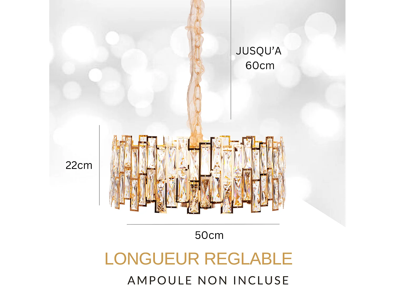 Lustre en cristal moderne pour salon doré - Rond 50 cm - New York