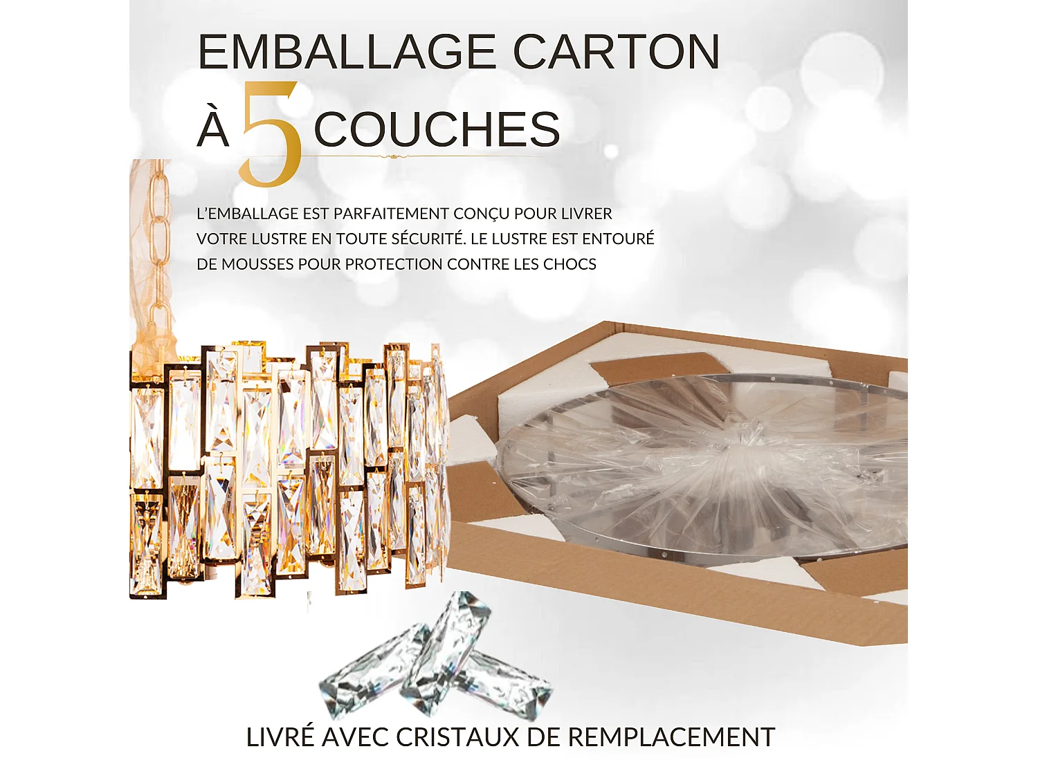 Lustre en cristal moderne pour salon doré - Rond 50 cm - New York