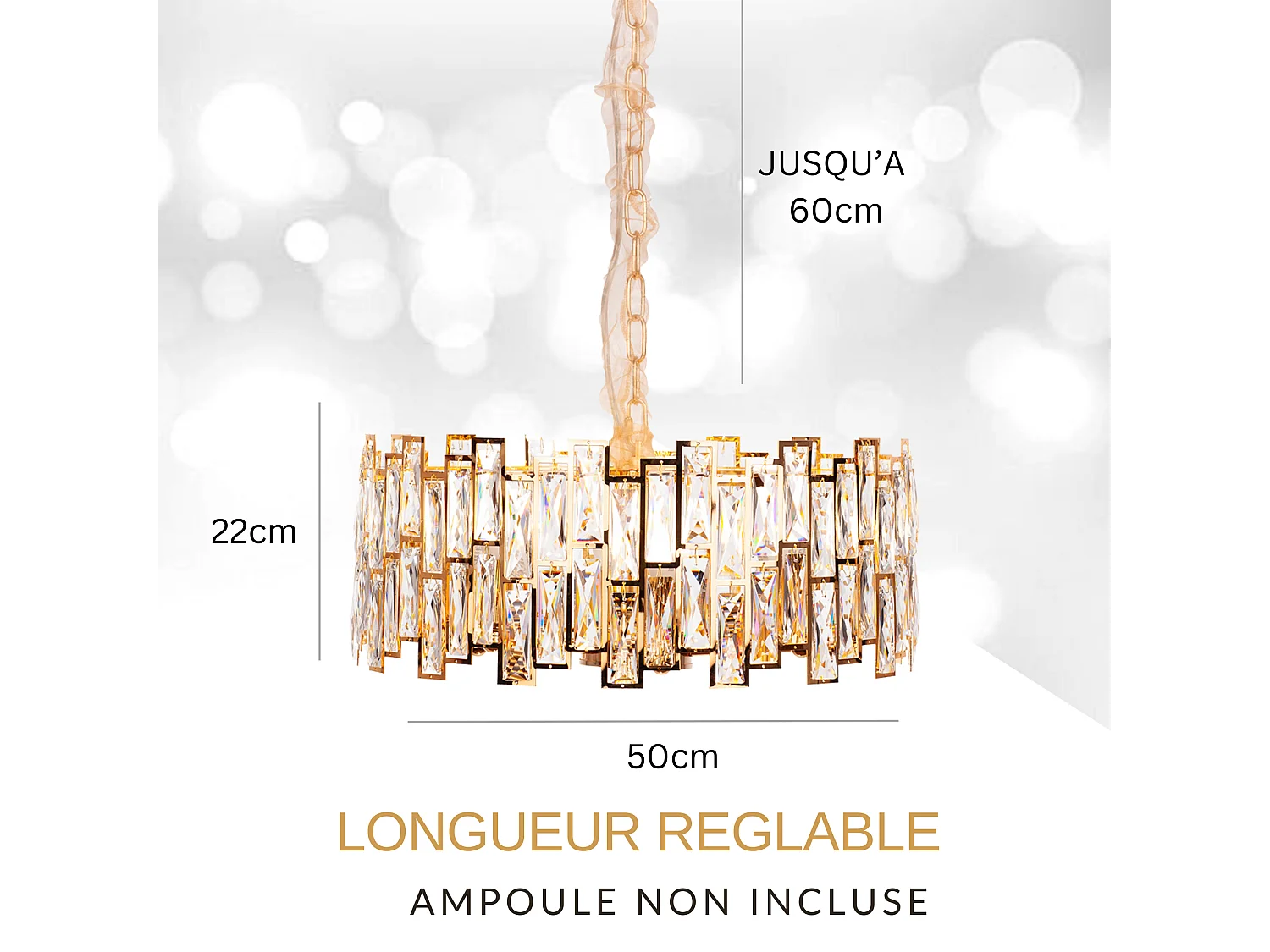 Moderne kristallen hanglamp voor woonkamer goudkleurig - Rond 50 cm - New York