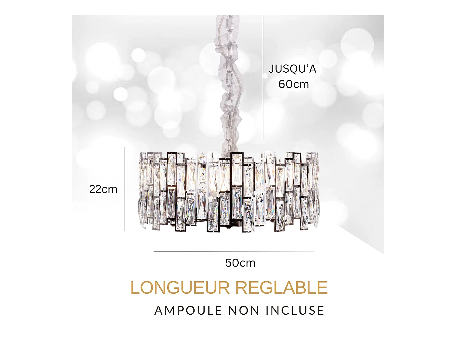 Moderne kristallen hanglamp voor woonkamer zilverkleurig - Rond 50 cm - New York