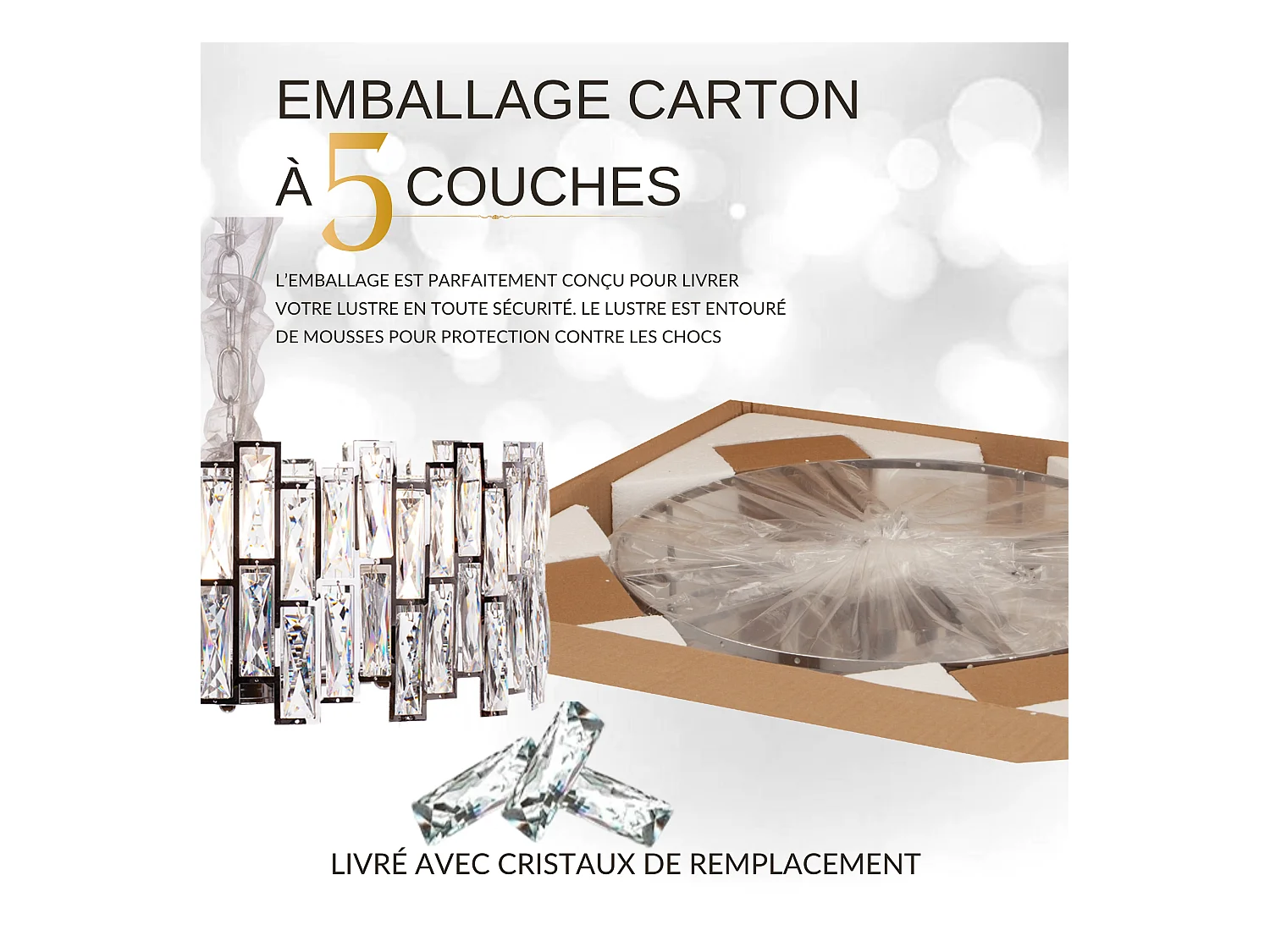 Moderne kristallen hanglamp voor woonkamer zilverkleurig - Rond 50 cm - New York