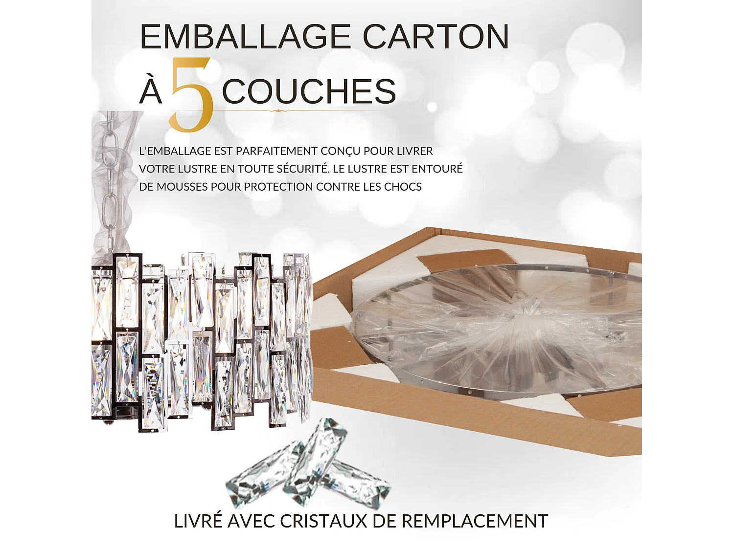 Moderne kristallen hanglamp voor woonkamer zilverkleurig - Rond 50 cm - New York