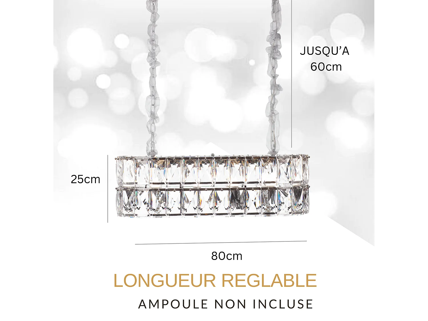 Moderne kristallen hanglamp voor woonkamer zilverkleurig - Ovaal 80 cm - Miami