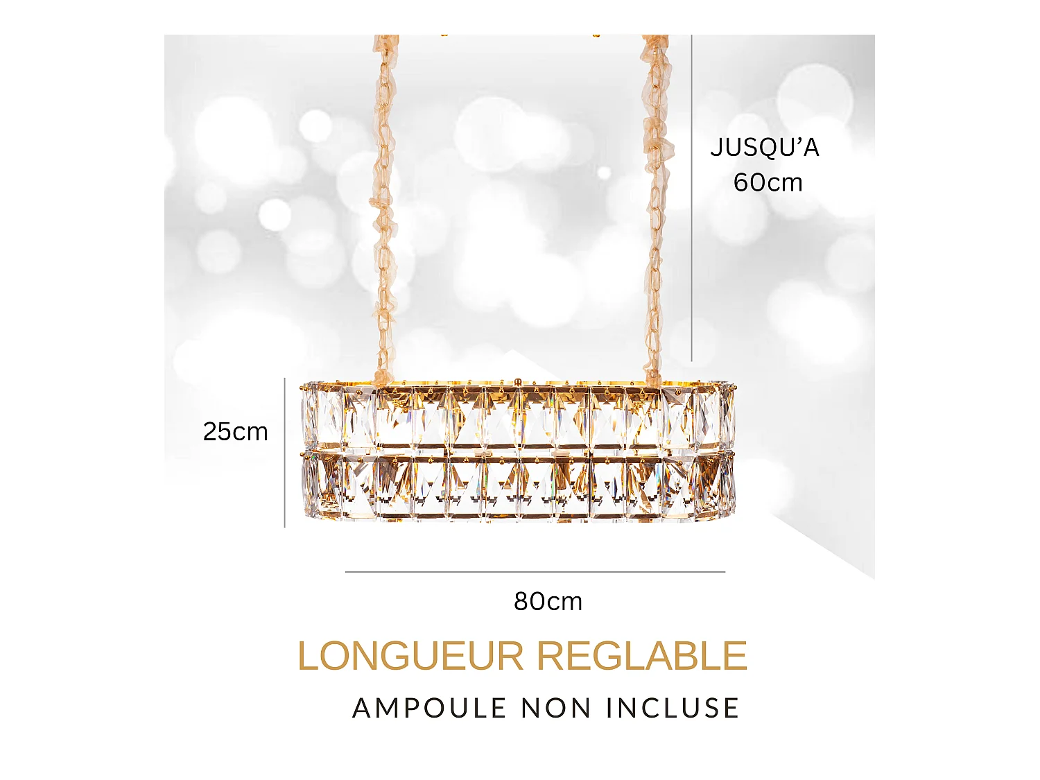 Moderne kristallen hanglamp voor woonkamer goudkleurig - Ovaal 80 cm - Miami