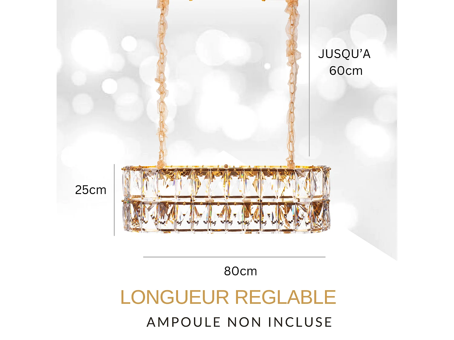 Moderne kristallen hanglamp voor woonkamer goudkleurig - Ovaal 80 cm - Miami