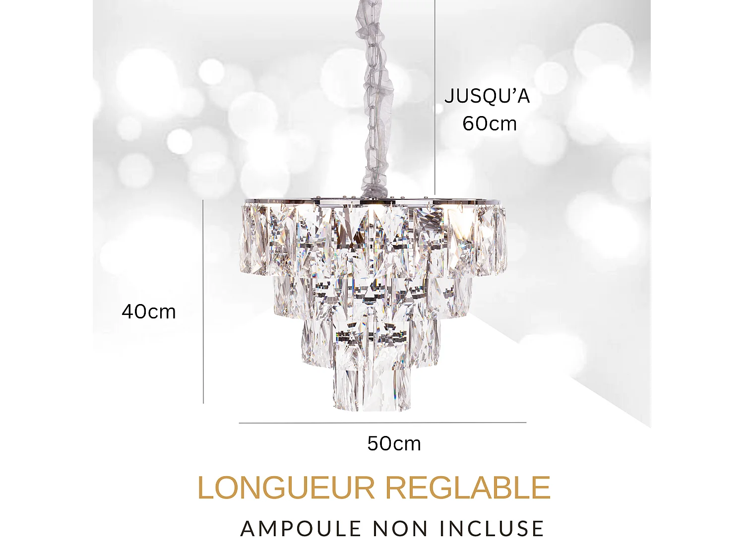 Lustre en cristal moderne pour salon argenté - Rond 50 cm - Las San Francisco