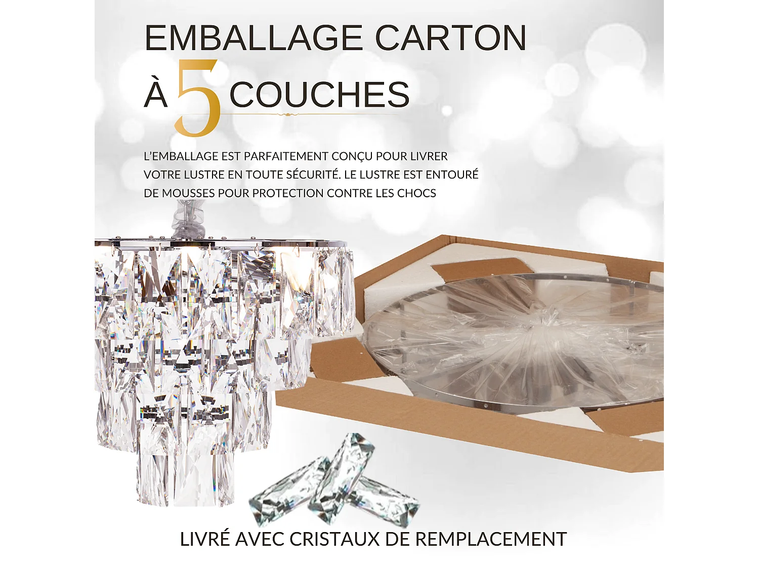 Lustre en cristal moderne pour salon argenté - Rond 50 cm - Las San Francisco