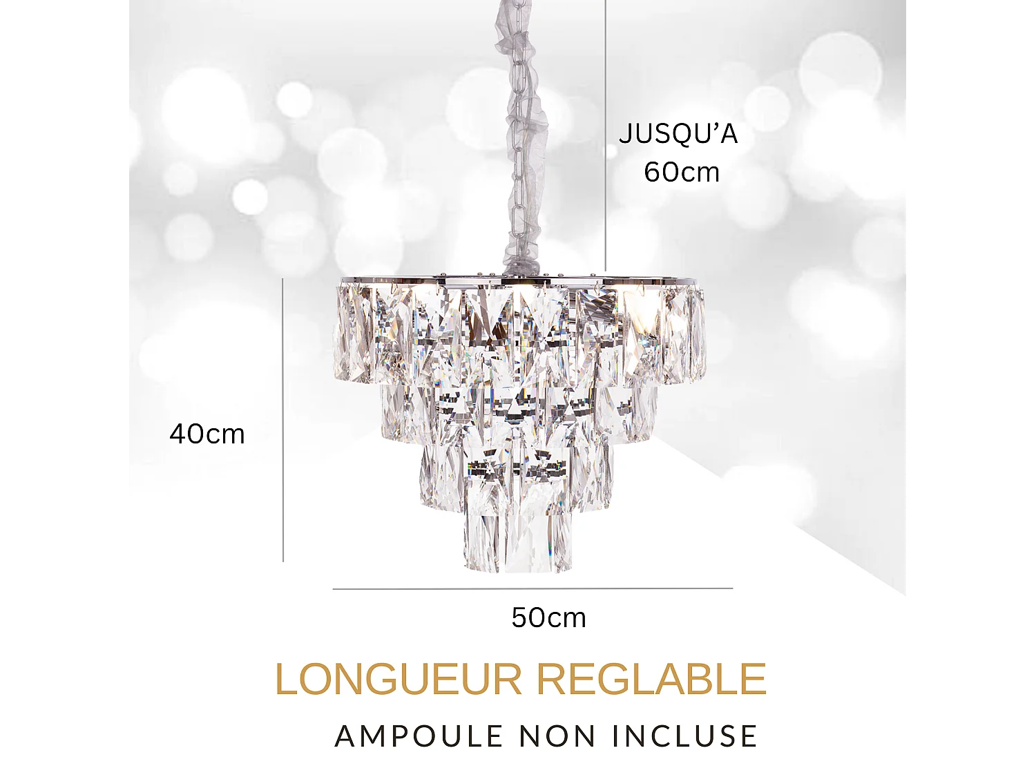 Lustre en cristal moderne pour salon argenté - Rond 50 cm - Las San Francisco