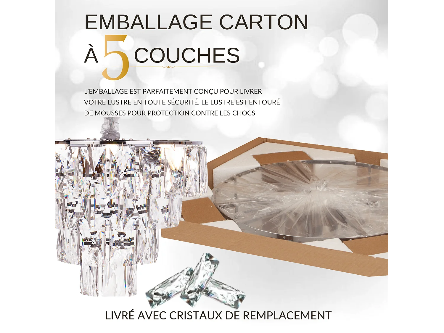 Lustre en cristal moderne pour salon argenté - Rond 50 cm - Las San Francisco