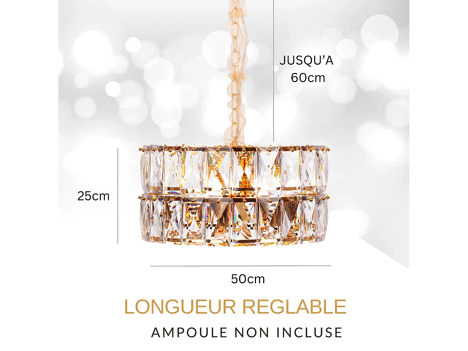 Moderne kristallen hanglamp voor woonkamer goudkleurig - Rond 50 cm - Miami