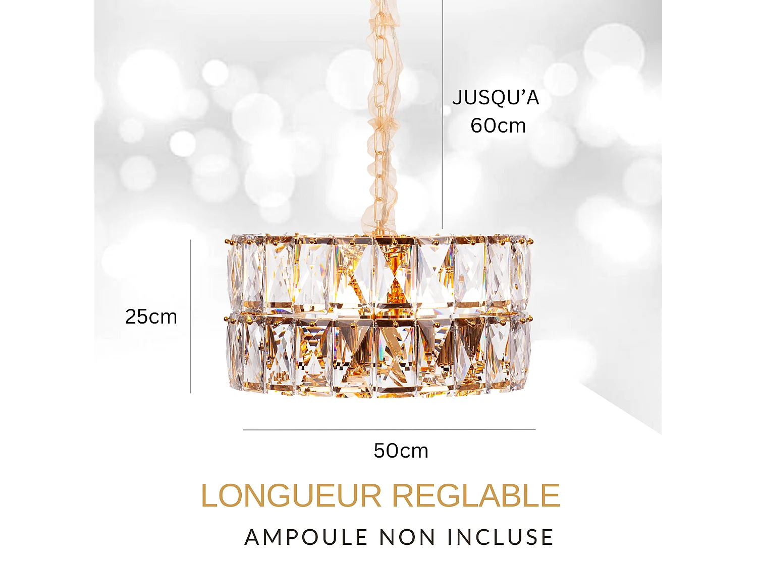 Moderne kristallen hanglamp voor woonkamer goudkleurig - Rond 50 cm - Miami