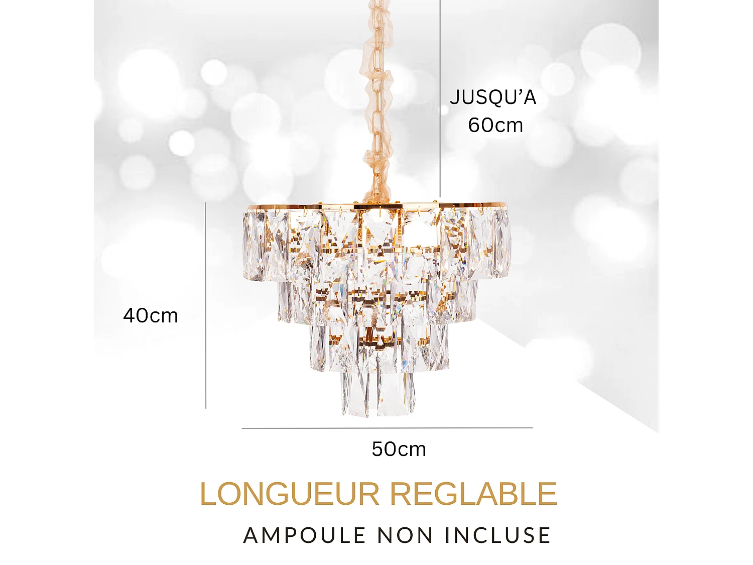 Lustre en cristal moderne pour salon doré - Rond 50 cm - San Francisco