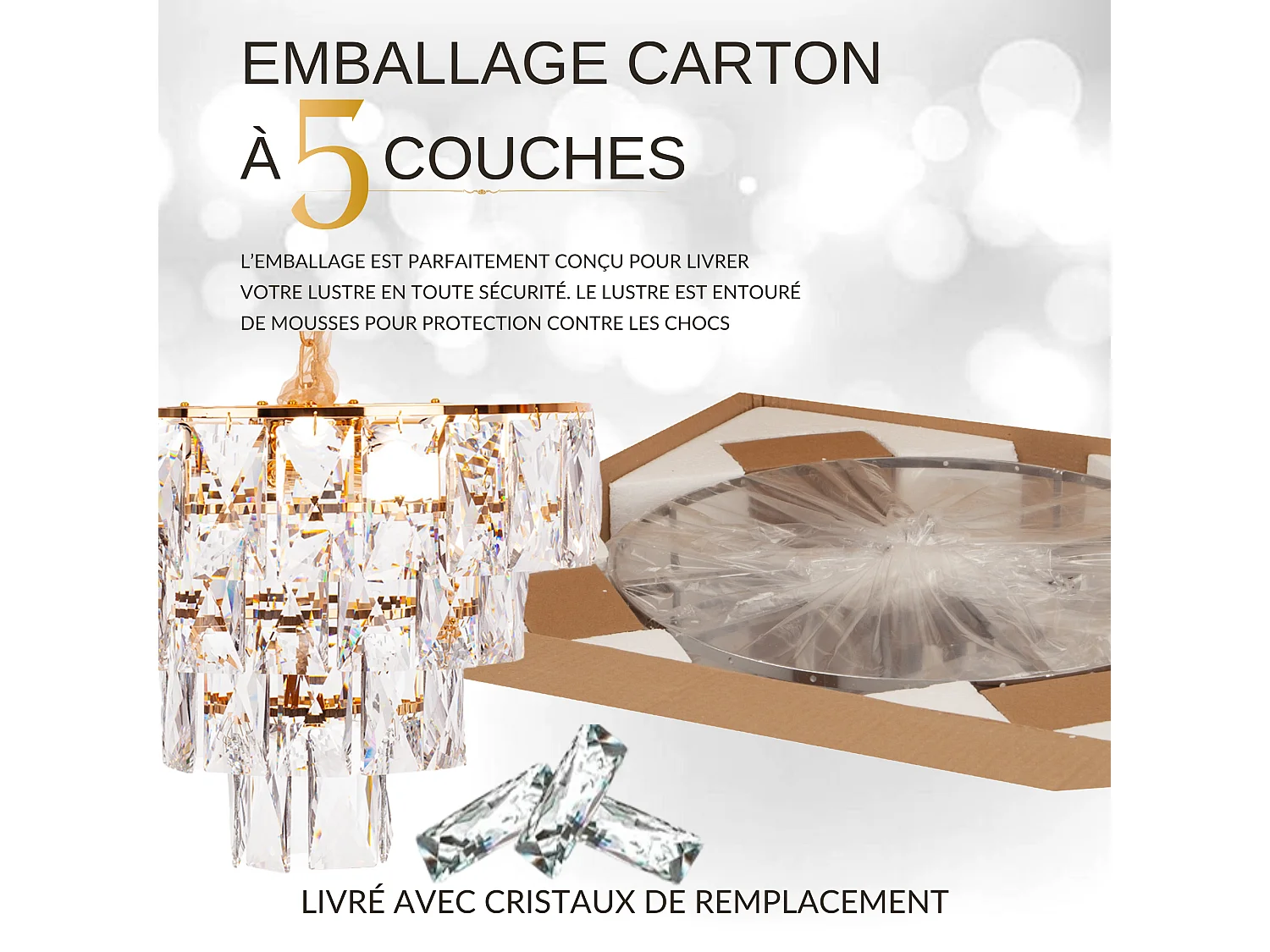 Lustre en cristal moderne pour salon doré - Rond 50 cm - San Francisco