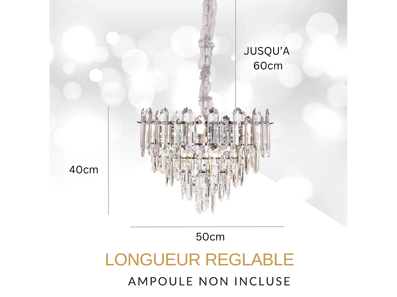 Moderne kristallen hanglamp voor woonkamer zilverkleurig - Rond 50 cm - Las Vegas