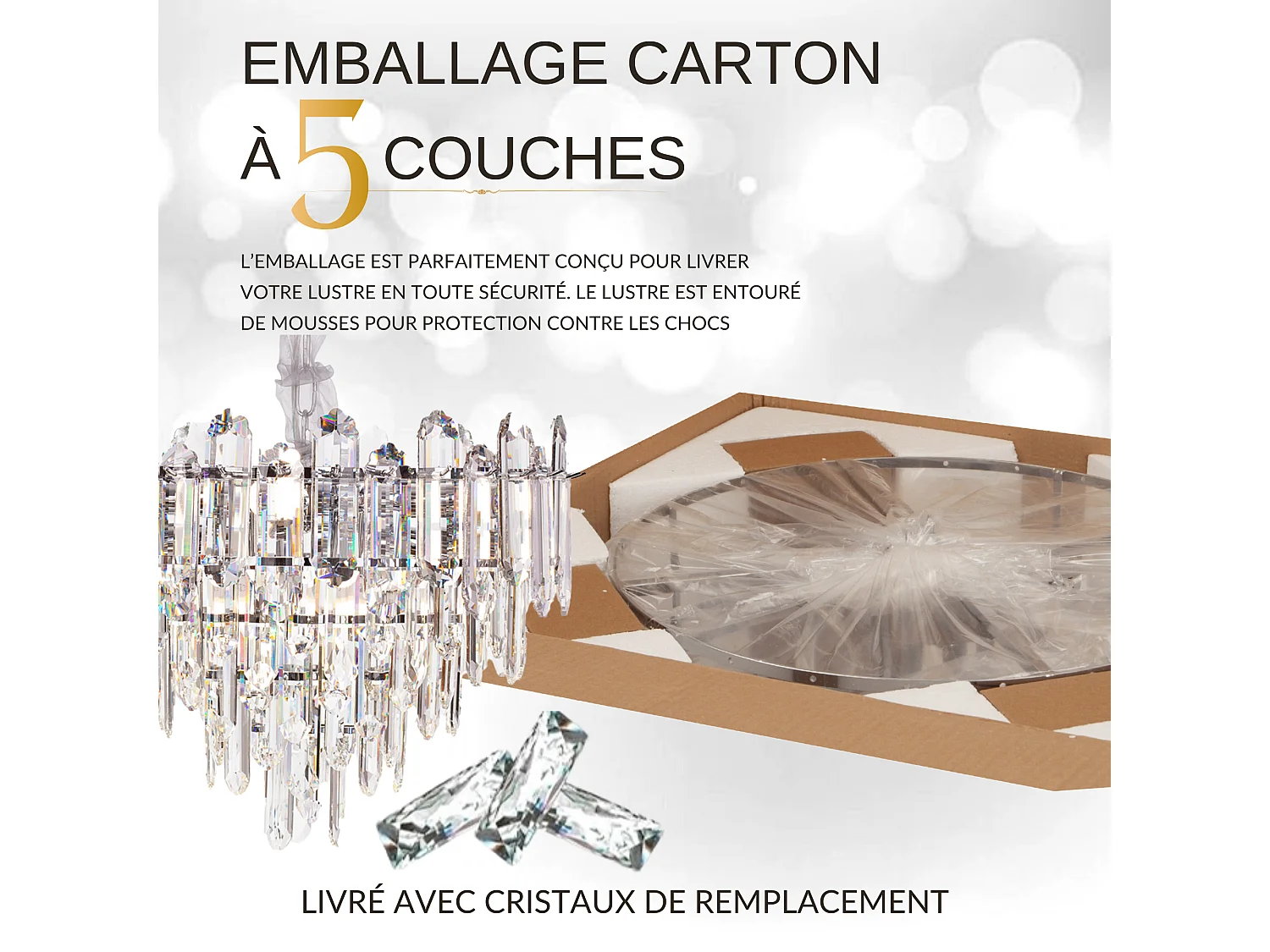 Moderne kristallen hanglamp voor woonkamer zilverkleurig - Rond 50 cm - Las Vegas