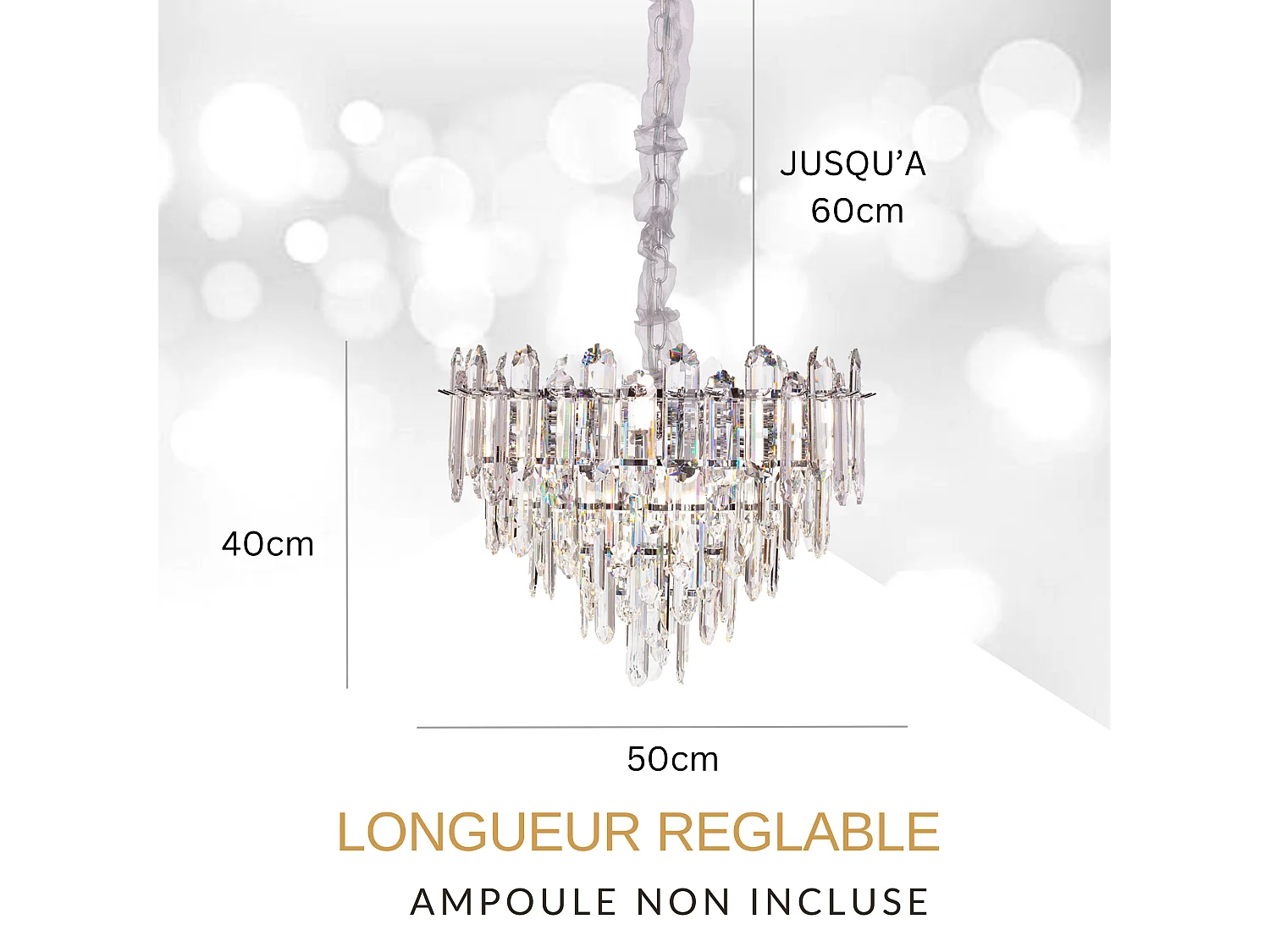 Moderne kristallen hanglamp voor woonkamer zilverkleurig - Rond 50 cm - Las Vegas