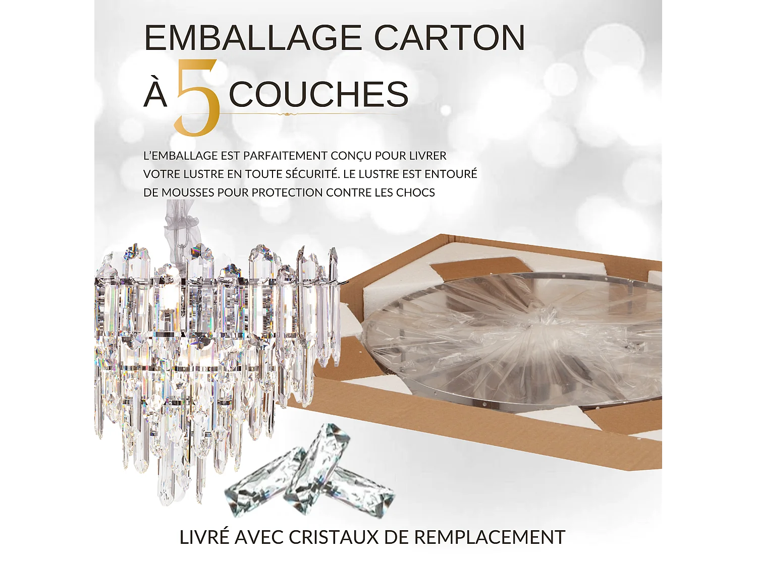 Moderne kristallen hanglamp voor woonkamer zilverkleurig - Rond 50 cm - Las Vegas